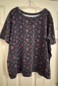Women’s Woman Within Plus SZ 1X Blue Floral T-Shirt Comfy Casual 100% Cotton - Picture 1 of 10