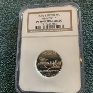 2005-S Silver Proof Minnesota State Quarter 25c NGC PF 70 Ultra Cameo - Picture 1 of 6