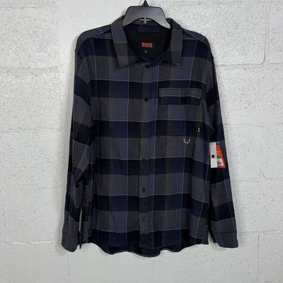 Camisa masculina de flanela elástica xadrez ajuste clássico Bass Outdoor, azul ombre grande $69 - Imagem 1 de 4