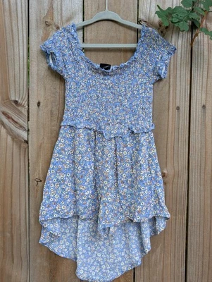 Art Class Girls Blue Floral Patterned Romper Dress - Image 1 of 4