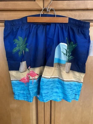 Bañador Old Navy para hombre XL rosa estampado flamenco UPF 40 Foto 1 de 3