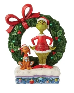 Weihnachten Enesco Jim Shore Grinch und Max im Kranz Leuchtfigur *Neu im Karton*  - Bild 1 von 8
