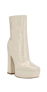 NEW! Guess Womens Byra Ivory Shiny Patent Block Heels boots 8.5 White Pearl - Picture 1 of 3