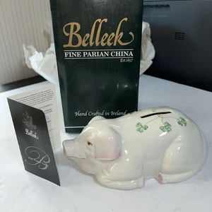BELLEEK Pig Figurine Shamrock Porcelain Piggy Bank Vintage Ireland 1973 - Picture 1 of 15