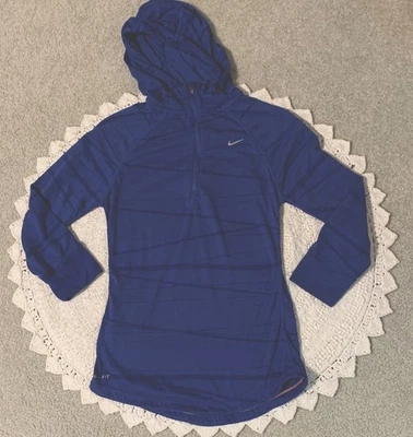 Nike Dri-Fit Running Shirt Womens S Blue Long Sleeve Hooded Lightweight 1/4 Zip - Image 1 of 4