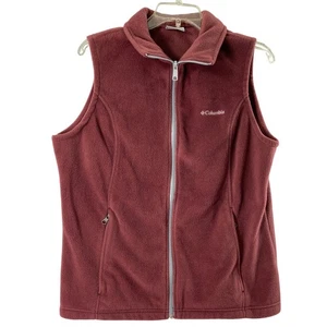 Columbia Fleece Vest Womens Large Full Zip Burgundy Sleeveless Casual Outdoors - Picture 1 of 8