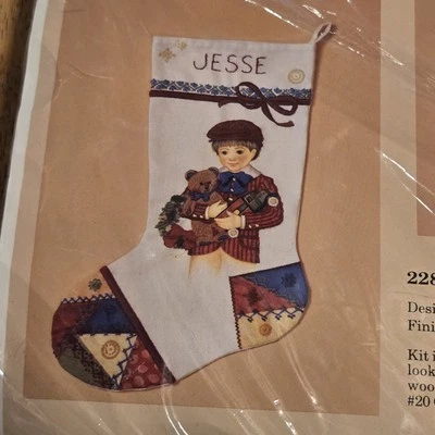 The Creative Circle 2281 Christmas Stocking Boys Crazy Quilt Embroidery Kit New - Image 1 of 4