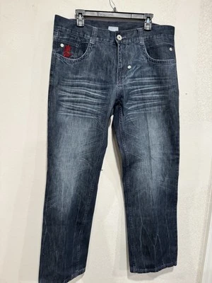 Pantalones de mezclilla Miskeen Originals para hombre 38 X 30 bordados Y2K desgastados holgados Foto 1 de 4