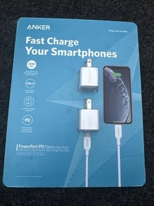 Anker PowerPort PD Nano 20W USB-C and Lightnin Wall Charger (2 Pack) *OPEN BOX* - Picture 1 of 2