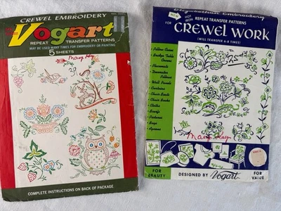 Nuevo stock antiguo vintage crewel y patrón bordado x2 Foto 1 de 2