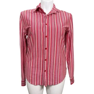 Camicia Tommy Hilfiger Luxury Knitwear rossa rosa a righe con bottoni 100% cotone taglia L - Foto 1 di 9