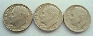 1946 PDS Roosevelt 3 Dime Set 90% Silver 1946-P 1946-D 1946-S Fine F + - Picture 1 of 2