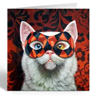 FABULOUS FELINES Enigma White Cat Birthday Greeting Card Lucia Heffernan Art Humorous Cards Cats