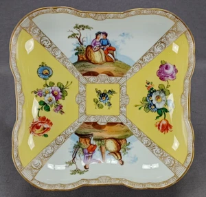 Helena Wolfsohn Dresden Hand Painted Watteau Scene Yellow Gold Shallow Bowl - Picture 1 of 12