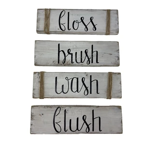 Primitive Farmhouse Painted Distressed Wooden Signs White w/ Black Lettering - Picture 1 of 10