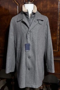 Nautica Mens 48R Shearling Collar Wool Blend Silver/Gray $350 Overcoat Lined NWT - Picture 1 of 23