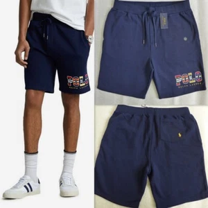 NWT POLO RALPH LAUREN Striped Logo Fleece Shorts w/pockets in Navy size XL - Picture 1 of 14