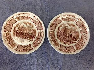 ALFRED MEAKIN FAIR WINDS BROWN Old China  (2)  7"  Plates in Very Good Condition - Picture 1 of 8
