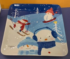 St. Nicholas Square LET IT SNOW 11" Snowman Square Plate/Platter - Picture 1 of 8