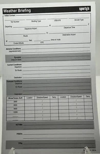 New Sporty’s Weather Briefing Pad Of 50 Sheets Pilot Aviation - Foto 1 di 1