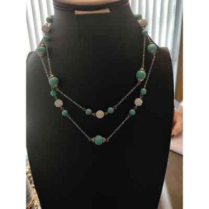 BELLISSIMA COLLANA CON PERLINE CON CATENA 38" TURCHESE E STRASS - Foto 1 di 4