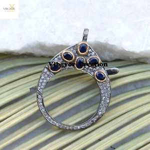 Pave Diamond Sapphire Gemstone Clasp Lock 925 Silver Finding Jewelry Accessories - Picture 1 of 5