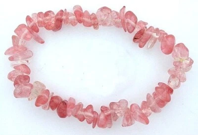 PULSERA ELÁSTICA CUENTAS NATURALES PIEDRAS PRECIOSAS ASTILLAS CUARZO CEREZA SB41 Foto 1 de 2