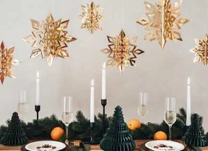 Goldene Schneeflocke Weihnachtsdeko - hängende Schneeflocken - 6 Stück - Bild 1 von 6