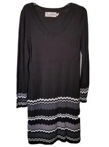 Damen Pullover Kleid Bio Baumwollmischung Gr. Large Schwarz Chevron Freizeit Komfort - Bild 1 von 9