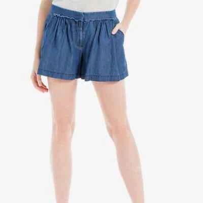 Pantalones Cortos Max Studio Azul Cambray Plisados Deshilachados Delanteros Pierna Ancha Para Mujer 8 Nuevos con Etiquetas Foto 1 de 4