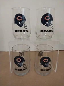 Set of 4 Vintage Chicago Bears NFL Helmet Logo Glasses 14 oz 1980's 4 7/8" High - Picture 1 of 3