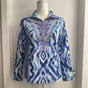 $108 LILLY PULITZER Women's XS Skipper Popover Blue Swish In Skipped A Beach - Picture 1 of 8