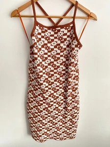 ValleyGirl Knit Dress Womens Medium Brown Floral Backless Tie Mini Stretch NWT - Picture 1 of 17