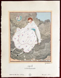 Gazette du Bon Ton Print Pochoir ~ Summer 1915, No 8-9 Pl. 1 ~ Lepape Ouragan - Picture 1 of 2