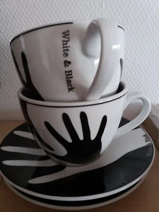 Zwei Paar Eschenbach Porzellan Kaffee-Sets White & Black "HÄNDE" Sehr gut - Bild 1 von 4