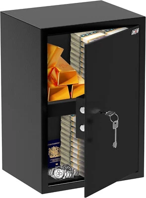LARGE STRONG STEEL SAFE KEY HIGH SECURITY HOME OFFICE MONEY CASH SAFETY BOX - Image 1 of 4