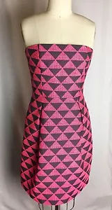 TRINA TURK Hot Pink & Black Triangle Pattern Strapless Dress Size 4 - Picture 1 of 4