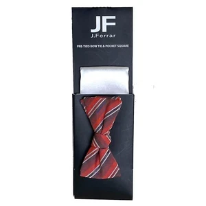 J. Ferrar NWT Pre-tied Formal Red And Grey Bow Tie And White Pocket Square -Prom - Picture 1 of 2