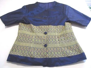 HAND MADE IN THAILAND IRIDESCENT DARK BLUE EMBROIDERY BODICE FITTED BLOUSE UK 10 - Picture 1 of 8