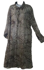 Zeagoo 3X Sheer Leopard Print Long Sleeve Button Down Coverup Beachy Shirt Dress - Picture 1 of 12