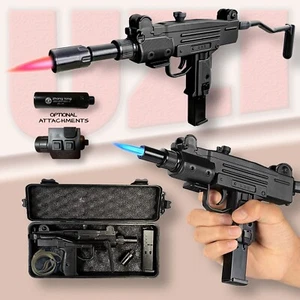 Mini UZI Submachine Gun Pistol LIGHTER & Padded Case ABS/Metal - Jet Torch Flame - Picture 1 of 20