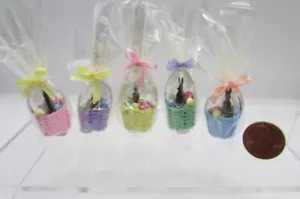 Dollhouse Miniature Wicker Easter Basket Filled w/ Chocolate Bunny & Eggs SE804 - Picture 1 of 6
