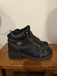 Harley Davidson Motorcycle Boots Women Size 8 Leather Black Lace up 84280 - Picture 1 of 7
