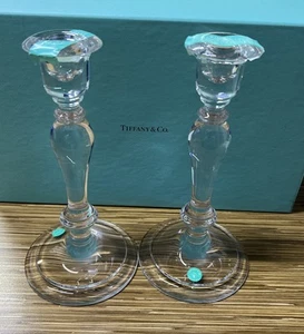 Tiffany and company candle holders retired round tall Crystal - Picture 1 of 8