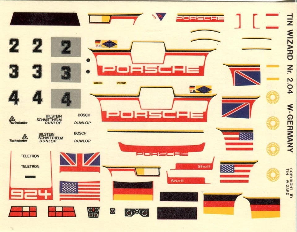 Porsche 924 CARRERA GT N°2/3/4 MOTORSPORT LE MANS 1980 DECALS TIN WIZARD 1/43 - Immagine 1 di 1