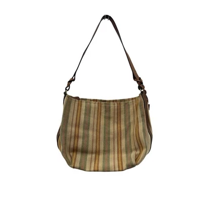 Bolso de Hombro Hobo Rayas Fossil Marrón Verde Beige Cartera Acento Llave Foto 1 de 4
