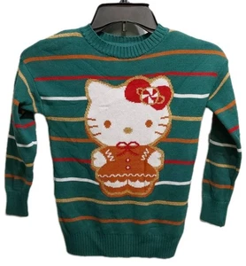 *NWT* Girls Hello Kitty By Sanrio XSmall Green Stripped Knit Sweater - Picture 1 of 3