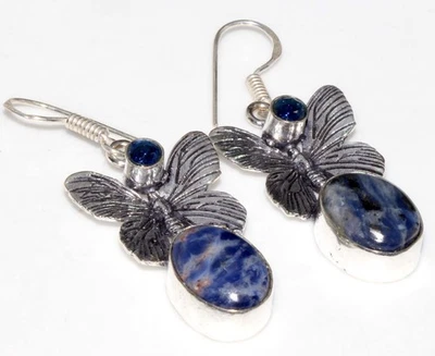 925 Silver Plated Trending Sodalite Iolite Topaz Earrings Gemstone 2" GW - Image 1 of 3