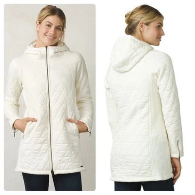 Chaqueta con Capucha Prana Diva Larga Acolchada Sherpa Forrada Marfil Talla S Foto 1 de 4