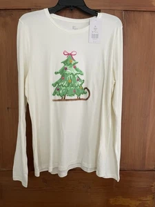 NWT Kim Rogers Off White Green Tree Pink Purple Gold Sled Crew Tee Top XL - Picture 1 of 5